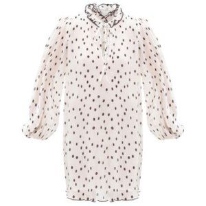 GANNI Ruffle Tier Balloon Sleeve Mini Dress in White with Black Polka Dot sz XS